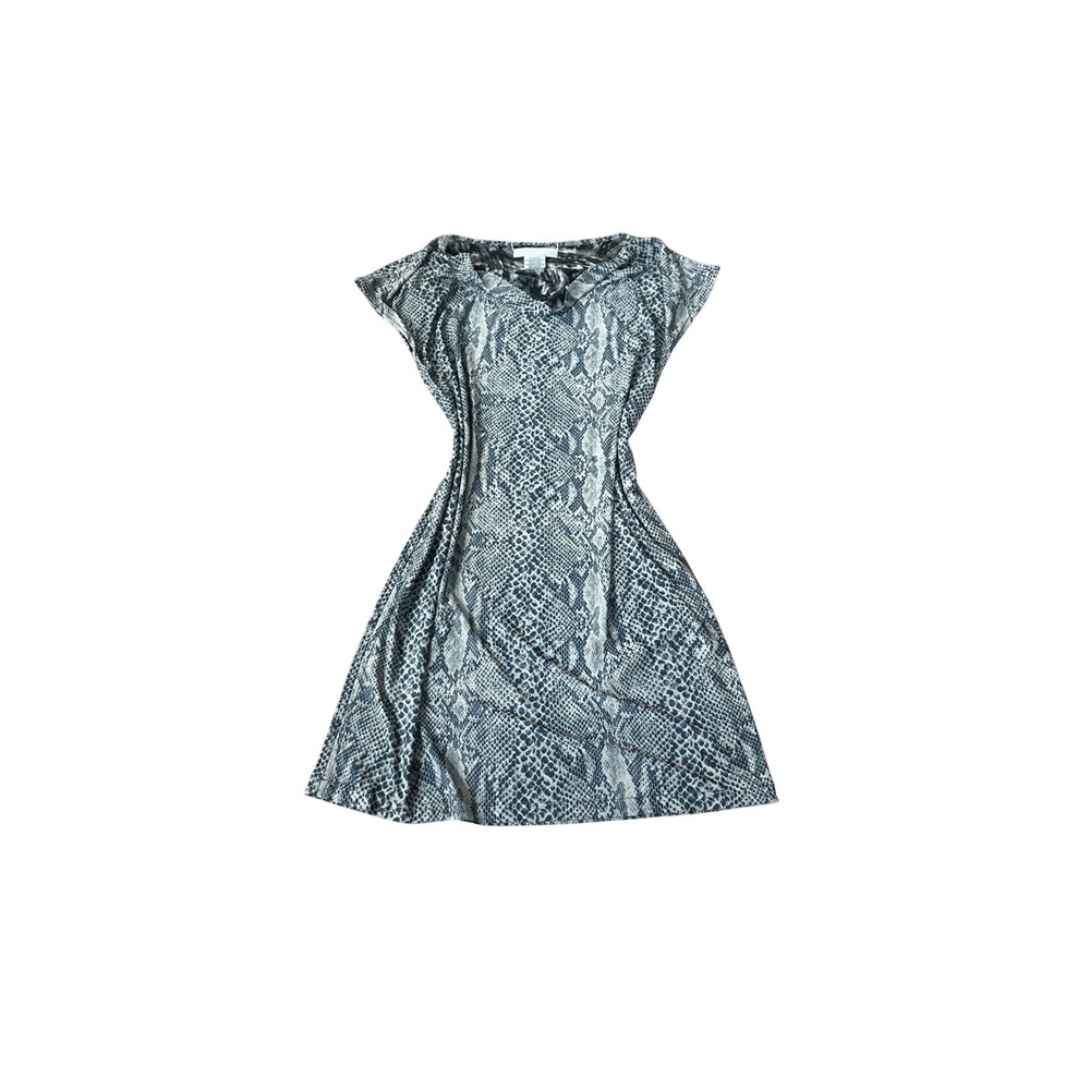 Madison Leigh Reversible Snakeskin Print Cowl Neck  Dress Grey Black